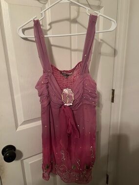 Y2K Hale Bob Womens Silk Beaded Embellished Cami Tank Top Pink Fuscia M NEW NWT